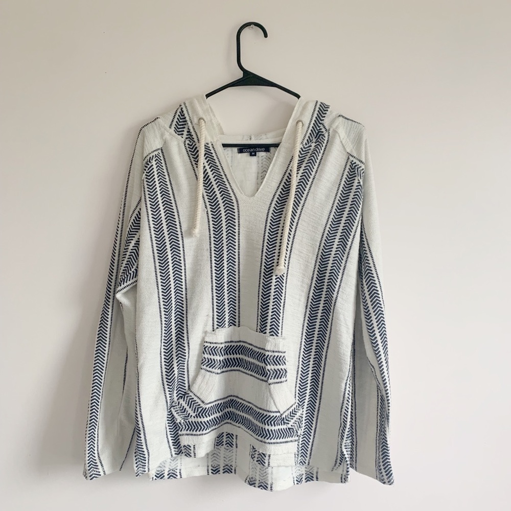 Coastal blue and white sweatshirt
